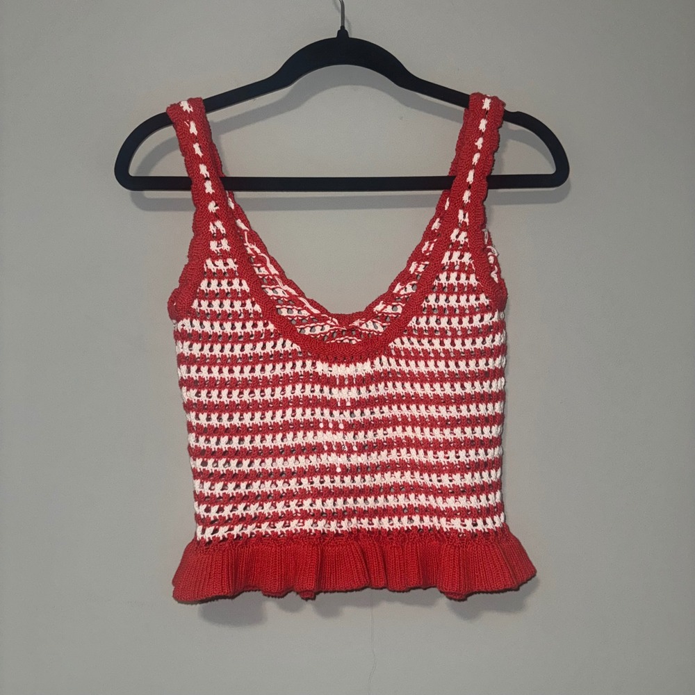 Full Tilt‎ Red White Striped Crochet Peplum Camisole Top NWT Size M - Picture 4 of 5